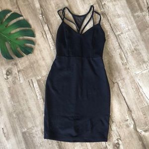 Solemio LBD Bodycon Strappy Sheer Black mini Dress